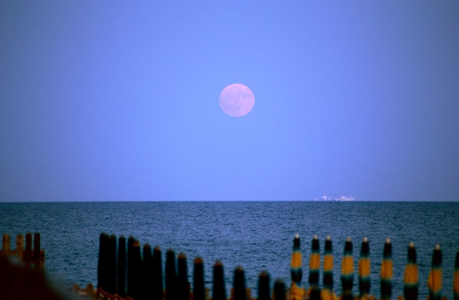 Luna che sorge sul mare