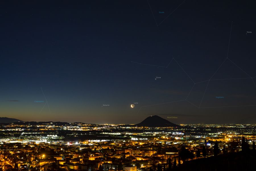 Congiunzione Luna, Giove, Saturno e Marte su Mont’Orfano