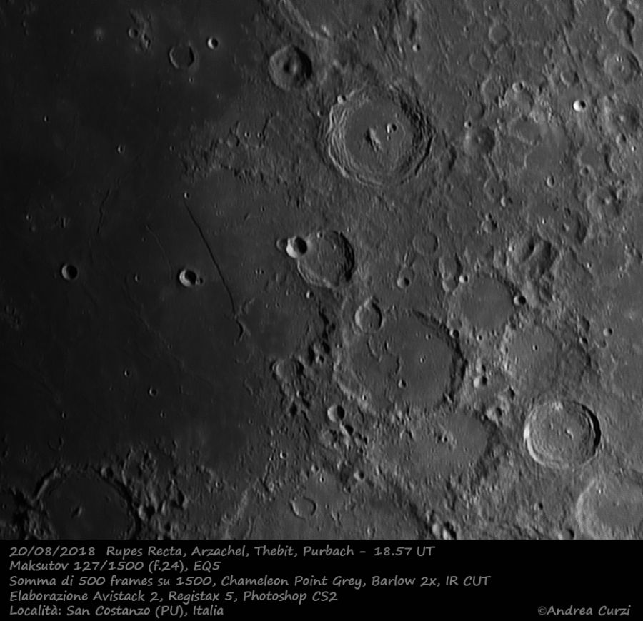 Rupes Recta, Arzachel, Thebit e Purbach del 20 Agosto 2018