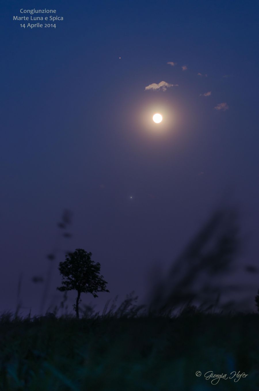 Congiunzione tra Marte, Luna e Spica