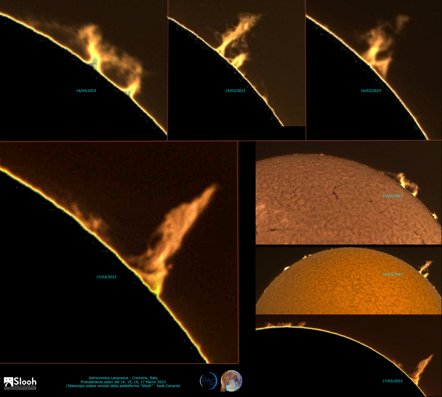 Protuberanze solari dal 14 al 17/03/2023