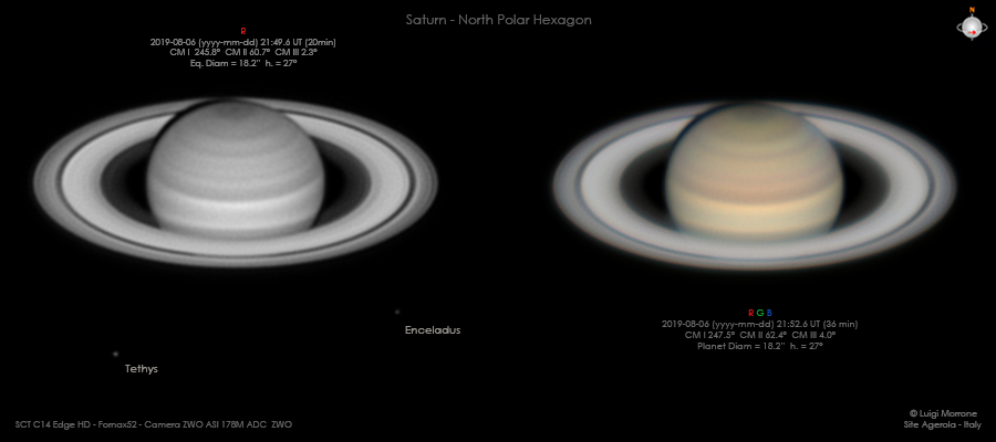 Saturno- Tethys Encelado & Esagono Polare