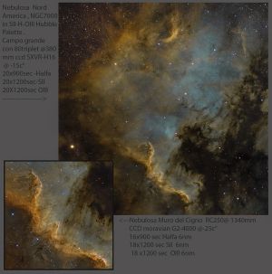 muro del cigno NGC7000 hubble palette comparativa