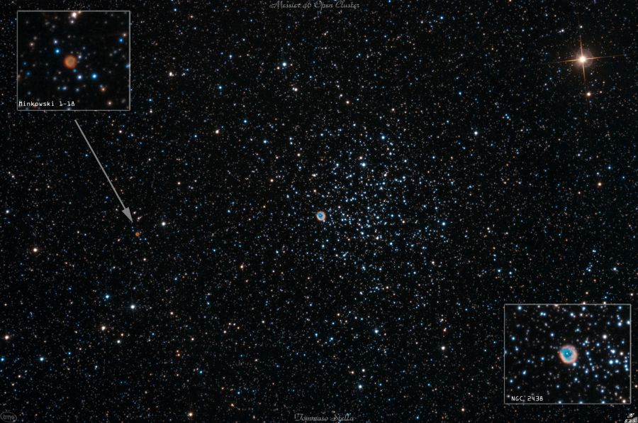 Ammasso aperto M46 con nebulose planetarie NGC 2438 e Minkowski 1-18