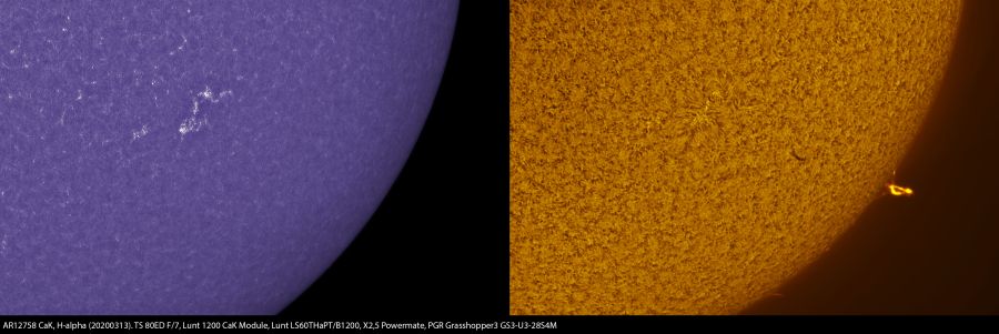 AR12758 in CaK e H-alpha