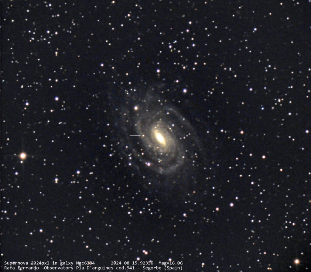 Immagine della SN2024pxl in NGC6384 ottenuta dall’astrofilo spagnolo Rafael Ferrando con un telescopio Meade LX200 da 400mm F.7 