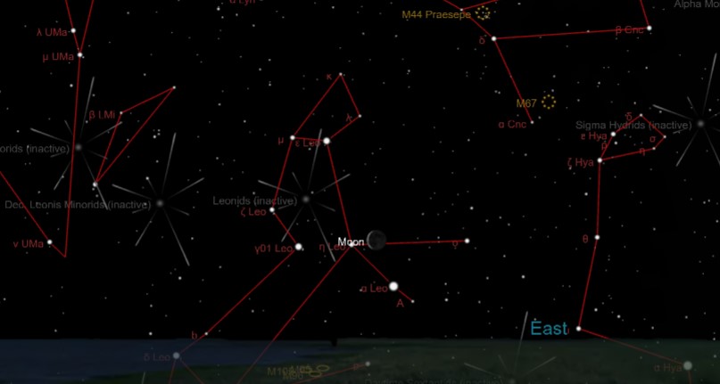 Congiunzione Luna Regolo alle 04:21 del 29 settembre.