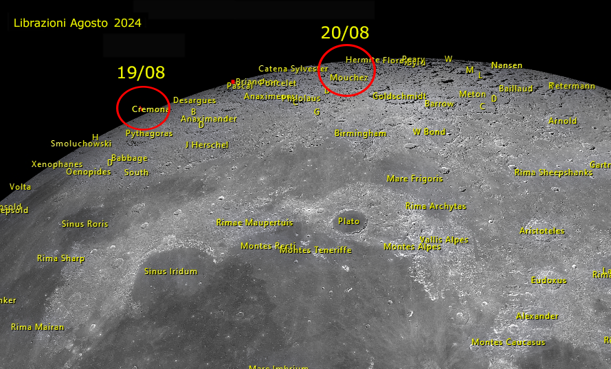 Mappa delle librazioni della Luna nel mese di Agosto