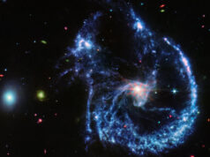 Arp 107 catturata dalla telecamera MIRI del JWST. Credit: NASA, ESA, CSA, STScI