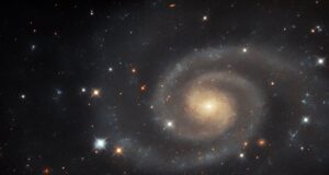 La ripresa del telescopio Hubble di UGC 11105 circondata da stelle più brillanti.