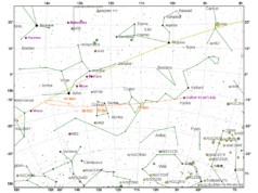 Nella mappa il percorso della cometa C/2024 S1 ATLAS che durante il mese di ottobre si avvicinerà sempre più all'eclittica tanto a incontrare il Sole negli ultimi giorni del mese.