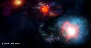 Rappresentazione artistica delle fasi che portano all’esplosione di una supernova